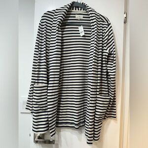 Lou & Grey Navy and Off-White Striped Cardigan w/ Pockets - NWT - Size M